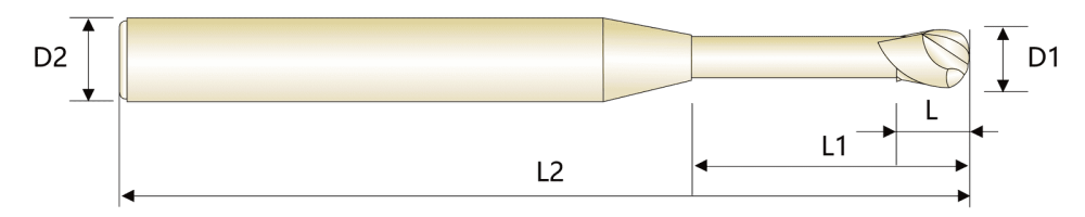 Фреза концевая с длинной шейкой и шаровым наконечником для алюминия HRC55